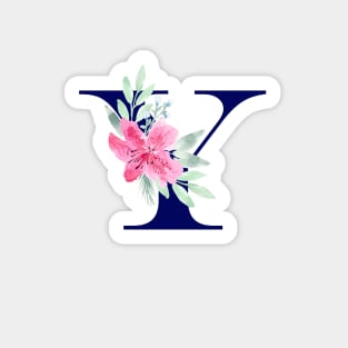 Watercolor Floral Letter Y in Navy Sticker